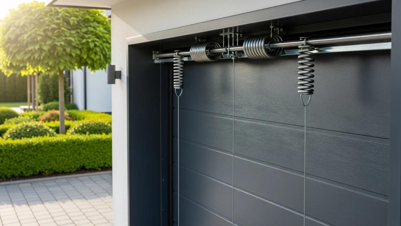 Residential garage door highlighting essential springs for home security and convenience