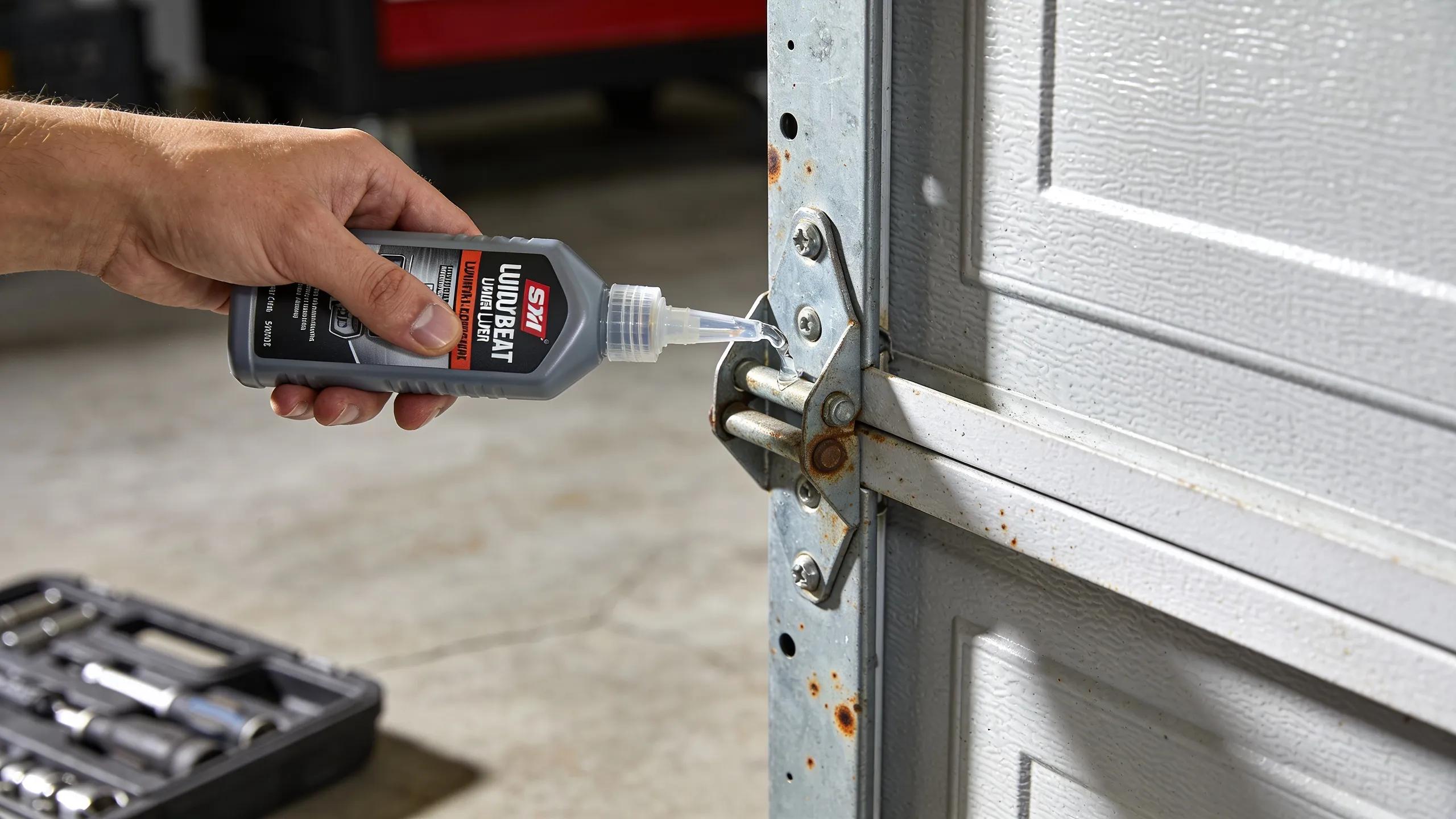 Lubrication of garage door hinges to reduce squeaking noises