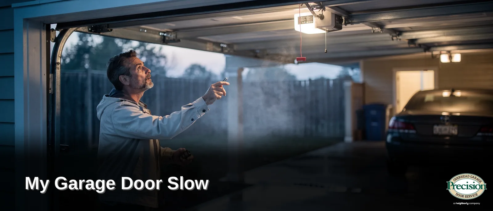 A garage door works as a connected system, so several components can combine to cause